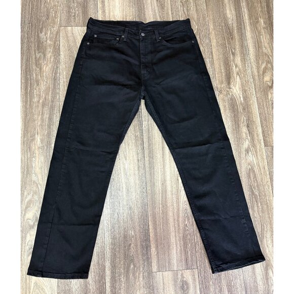 Levis 505 Jeans Men 36X30 Straight Leg Black Denim Stretch Regular Fit - Picture 1 of 11